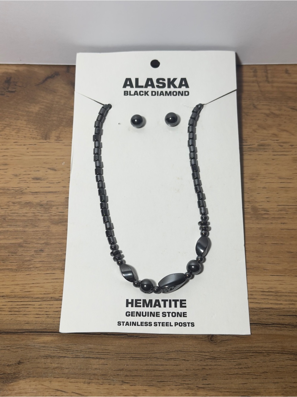 NWT Alaska Black Diamond Hematite Bead Necklace with Matching Studs